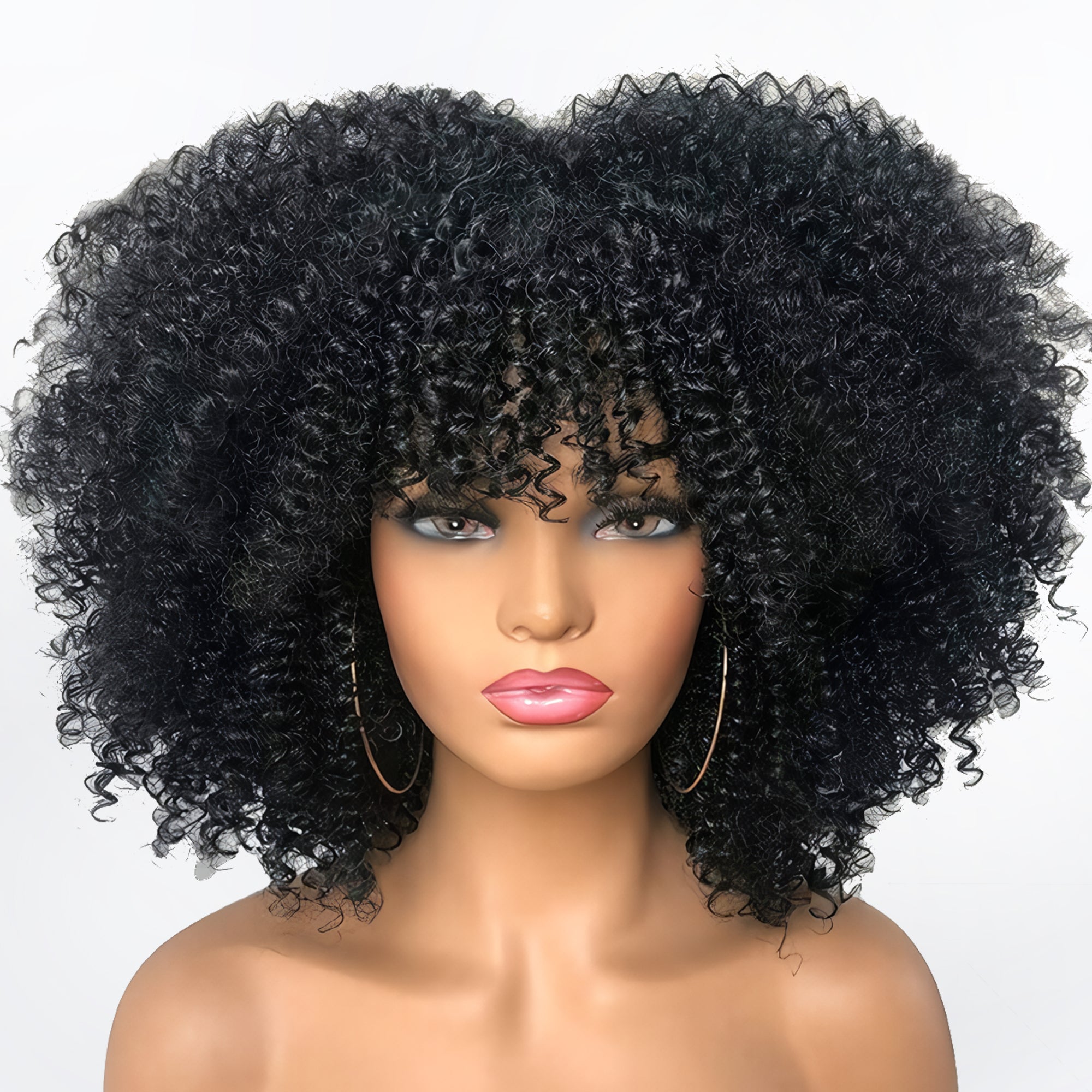 Short Hair Afro Kinky Curly Synthetic Wigs With Bangs