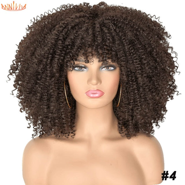 Short Hair Afro Kinky Curly Synthetic Wigs With Bangs BEAUTIMAXX