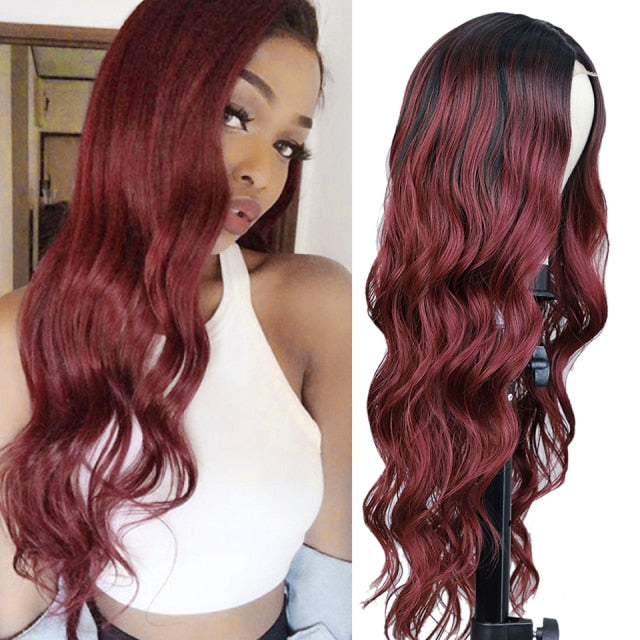 Long Body Wave Wig Synthetic Wig with Middle Part