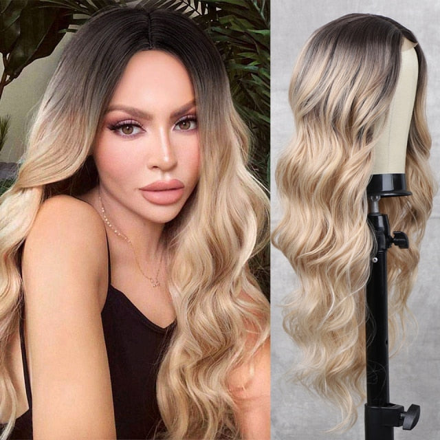 Long Body Wave Wig Synthetic Wig with Middle Part