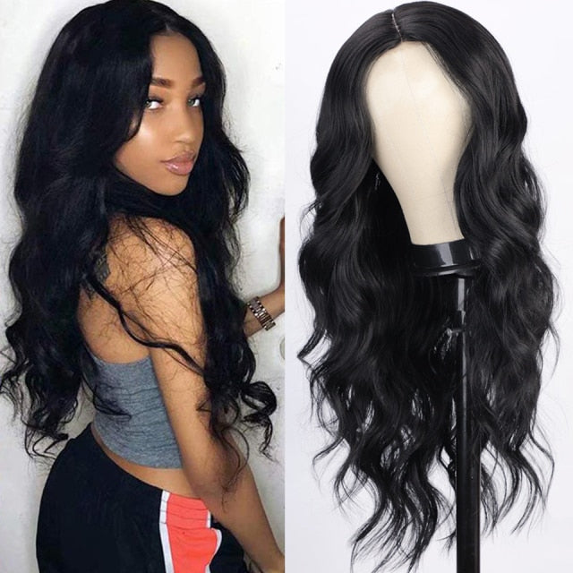 Long Body Wave Wig Synthetic Wig with Middle Part