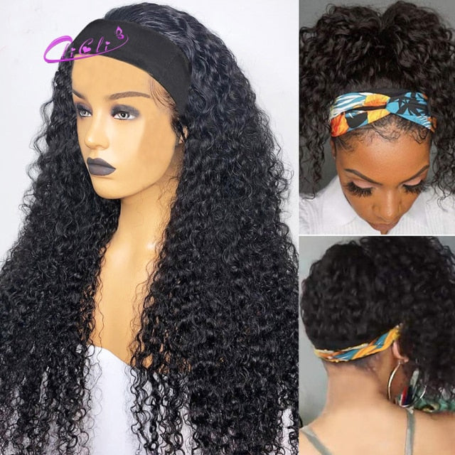 Curly Headband Human Hair Wig