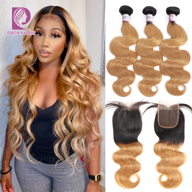 Brazilian Remy Hair Body Wave Bundles with Closure