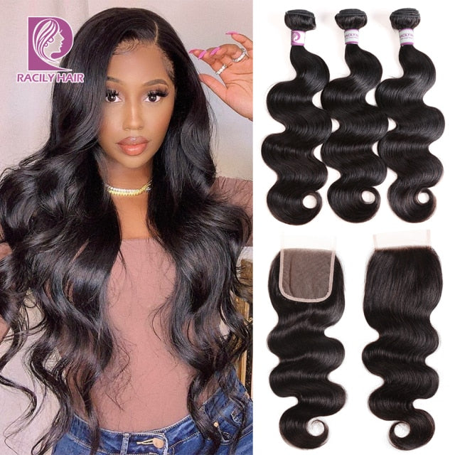 Brazilian Remy Hair Body Wave Bundles with Closure