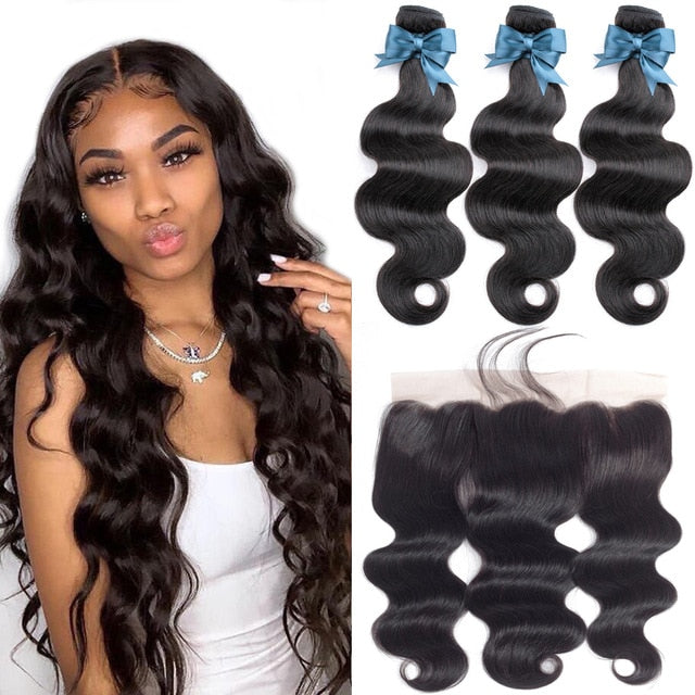 Brazilian Hair Weave With Lace Frontal Closure Bundles