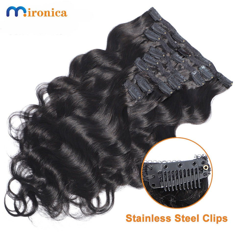 Brazilian Human Hair Body Wave Clip-In Extensions 8 Pcs/Set