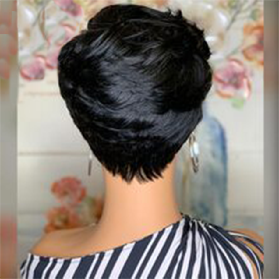 Pixie Short Cut Human Hair Natural Black Wig