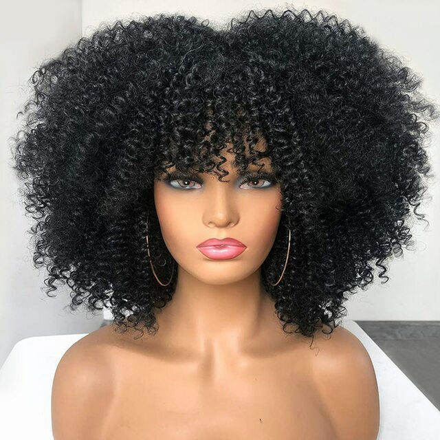 Short Hair Afro Kinky Curly Synthetic Wigs With Bangs BEAUTIMAXX