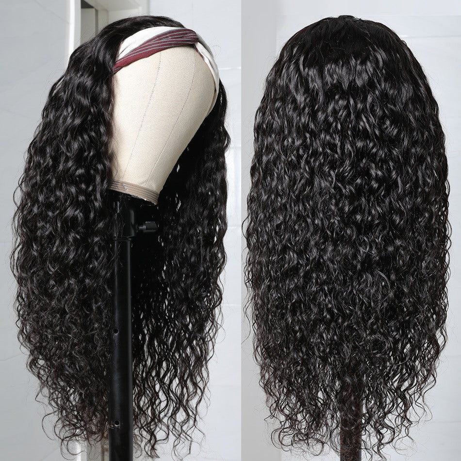 Human Hair Water Wave Grip Headband Scarf Wig