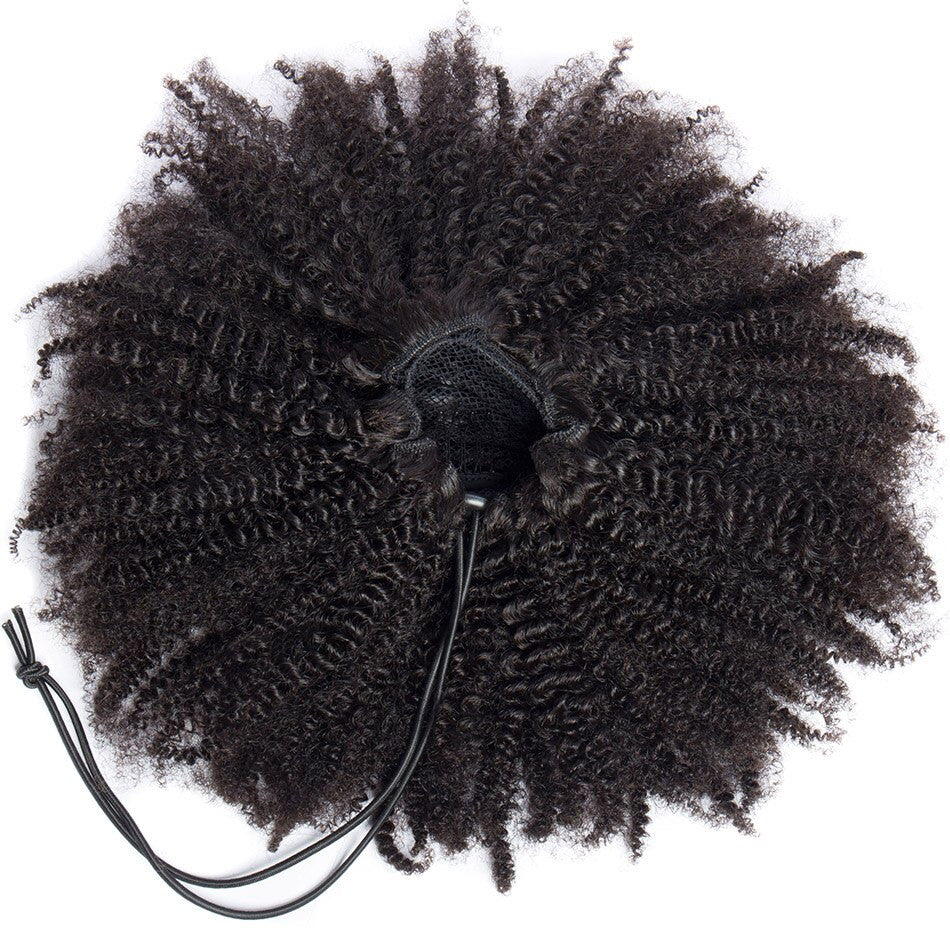 Afro Kinky Curly Human Hair Clip-In Drawstring Ponytail Extensions