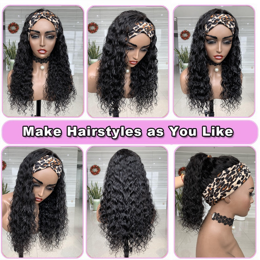 Deep Curly Human Hair Wave Headband Wig